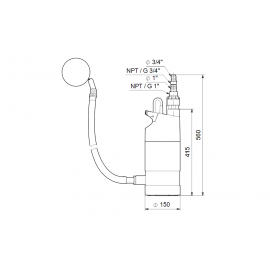 Помпа потопяема с гъвкав смукател SB 3-35 AW Grundfos /800W, Q-2.76 m3/h, H-25.2 m, 3/4"-1"/ 97686703