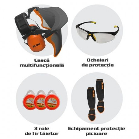 Защитен комплект за моторна коса, каска, очила, екипировка за краката RURIS
