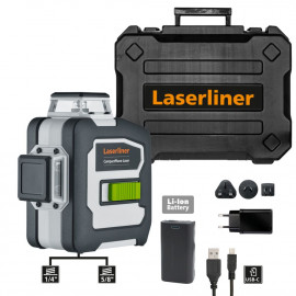 Нивелир лазерен линеен Laserliner с 3 лъча с 1 батерия и зарядно, 30 м, 60 м, 0.35 мм/м, CompactPlane-Laser 3G Pro