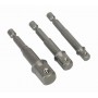 Адаптери от 1/4" HEX на 1/4", 3/8", 1/2" квадрат комплект 3 броя RAIDER
