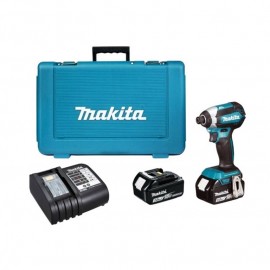 Гайковерт акумулаторен Makita с безчетков двигател с 2 батерии и зарядно, 18 V, 3 Ah, 170 Nm, шестостен, 1/4", DTD153RFE
